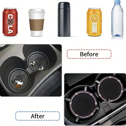 2pcs Glitter Car Cup Holder Inserts, Rhinestone Silicone Non-Slip Cup Coasters, Universal Round Car Cup Holder Inserts, Women's Car Interior Accessories