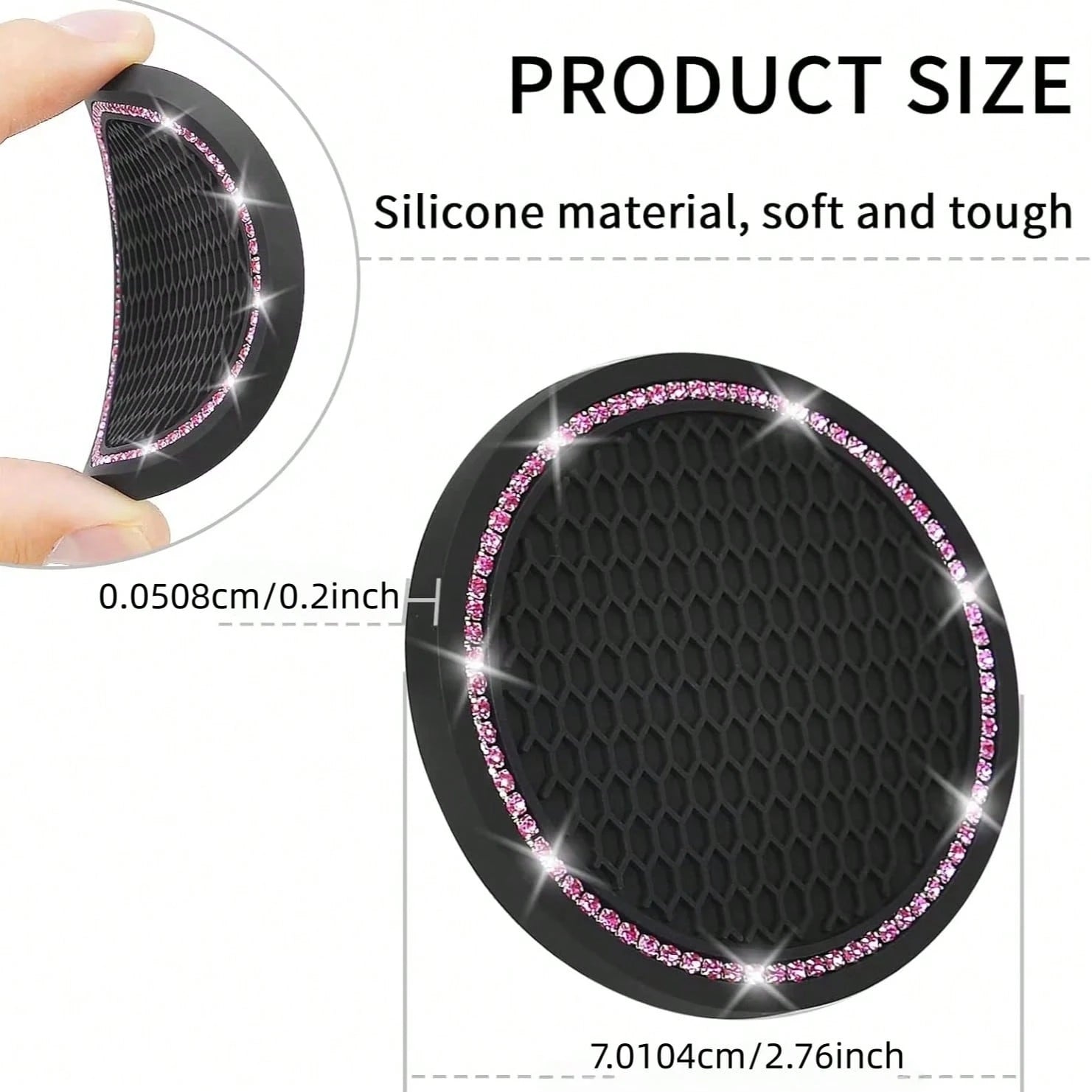 2pcs Glitter Car Cup Holder Inserts, Rhinestone Silicone Non-Slip Cup Coasters, Universal Round Car Cup Holder Inserts, Women's Car Interior Accessories