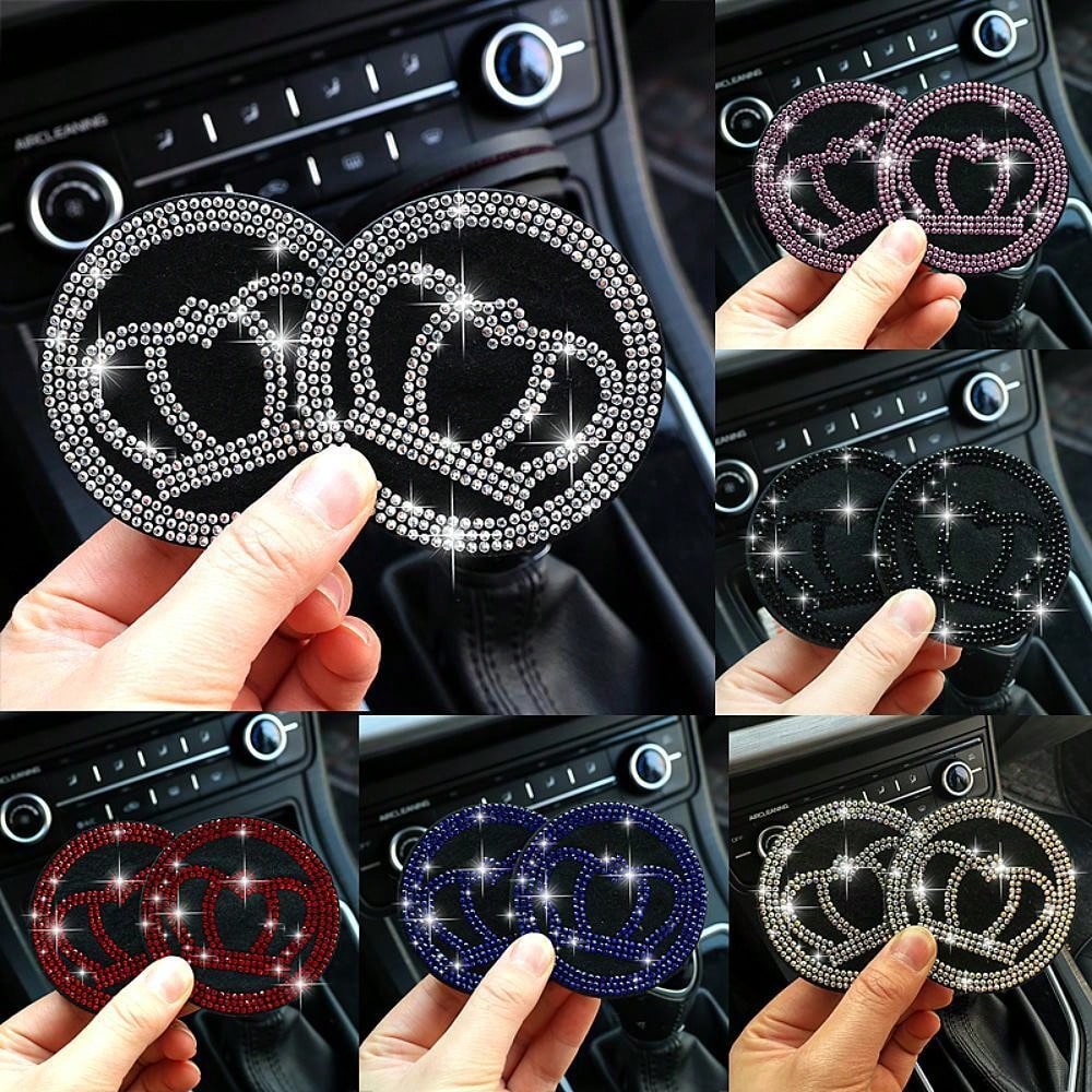 2pcs Glitter Car Cup Holder Inserts, Rhinestone Silicone Non-Slip Cup Coasters, Universal Round Car Cup Holder Inserts, Women's Car Interior Accessories