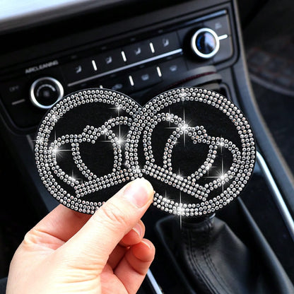 2pcs Glitter Car Cup Holder Inserts, Rhinestone Silicone Non-Slip Cup Coasters, Universal Round Car Cup Holder Inserts, Women's Car Interior Accessories