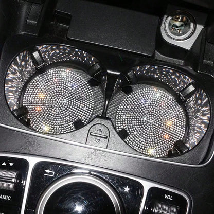 2pcs Glitter Car Cup Holder Inserts, Rhinestone Silicone Non-Slip Cup Coasters, Universal Round Car Cup Holder Inserts, Women's Car Interior Accessories