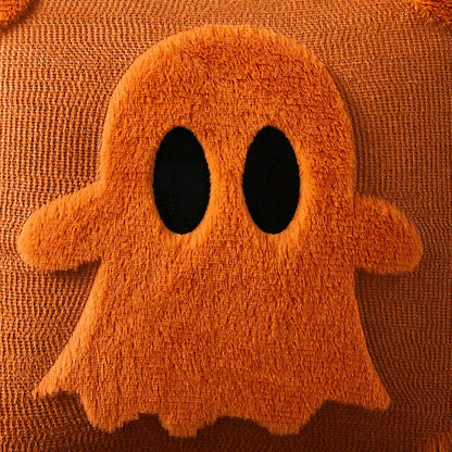 2Pcs Halloween Pillow Covers 18x18 Inch Black Eyes Beige Ghost Throw Pillow Cases Soft Plush Faux Fur Wool Couch Cushion Case For Chair Sofa Bedroom Living Room Home Decor