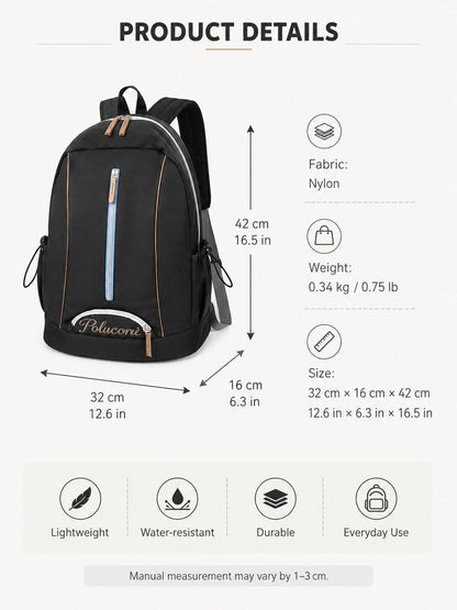 2PCS Letter Embroidered Contrast Line Backpack With Pencil Case, Waterproof Nylon Large Capacity Multi-Compartment School Bag, Laptop Backpack For Middle School, High School, College Students, Commuti