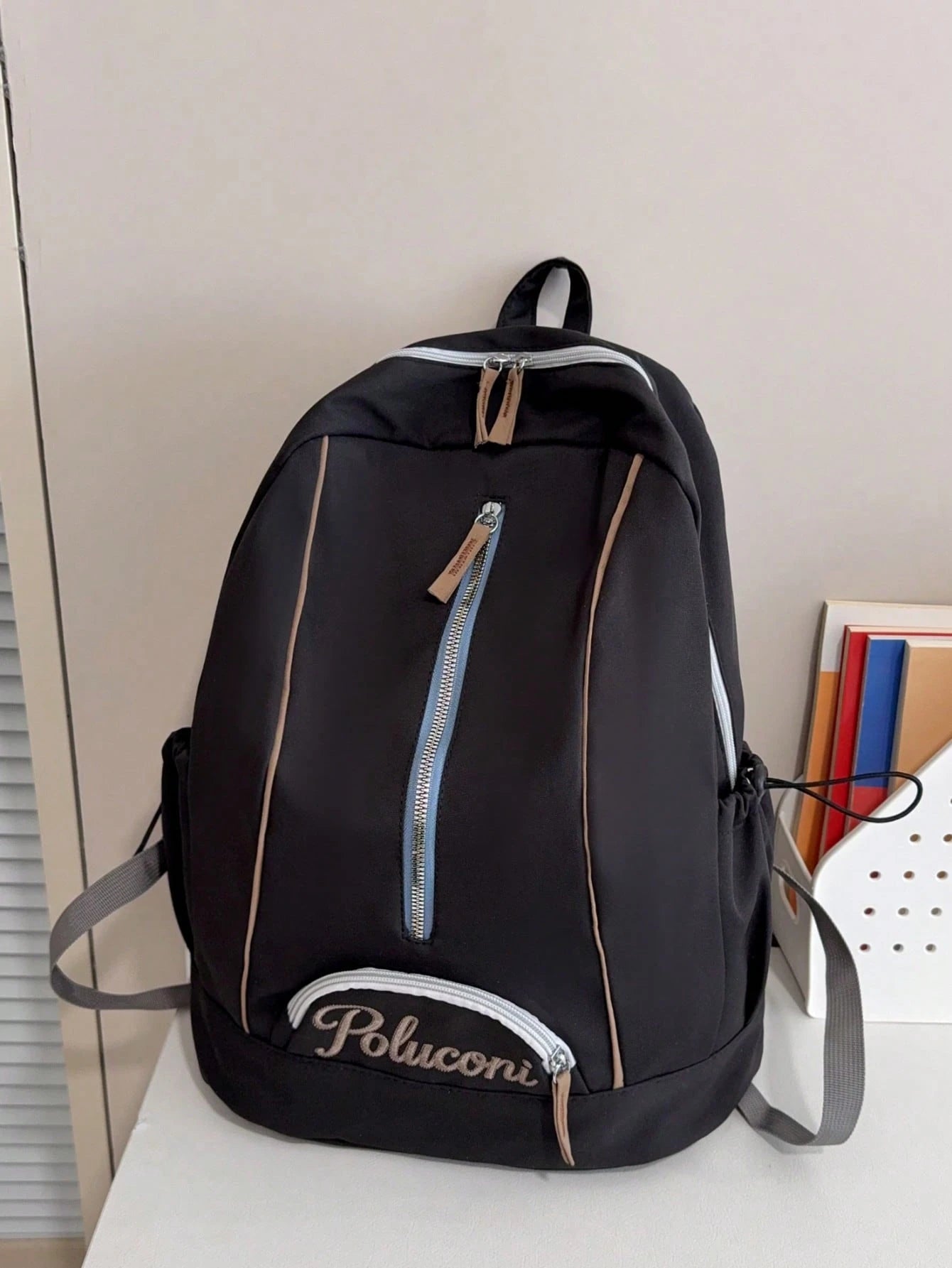 2PCS Letter Embroidered Contrast Line Backpack With Pencil Case, Waterproof Nylon Large Capacity Multi-Compartment School Bag, Laptop Backpack For Middle School, High School, College Students, Commuti