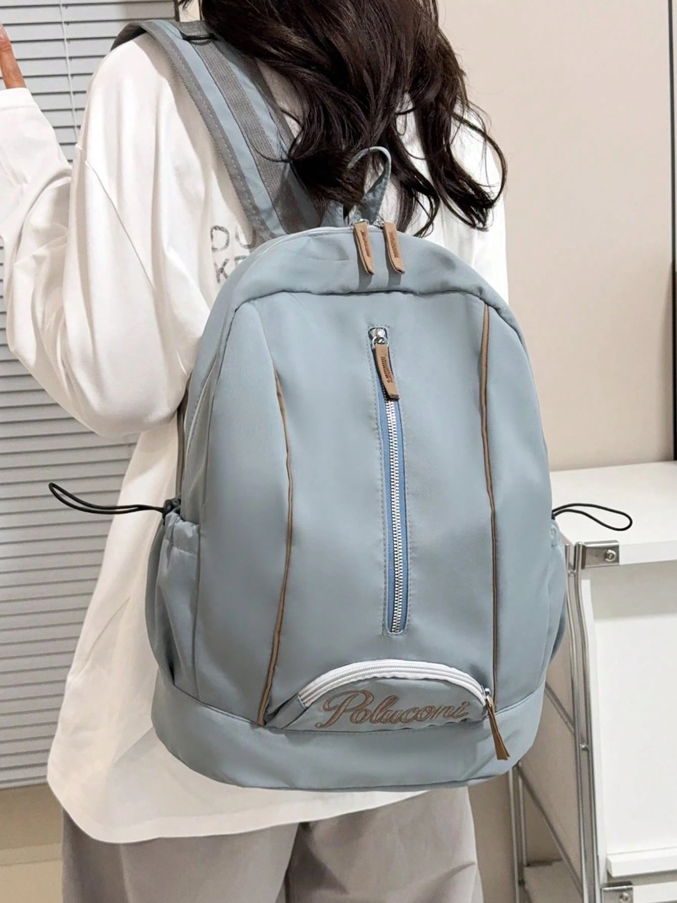 2PCS Letter Embroidered Contrast Line Backpack With Pencil Case, Waterproof Nylon Large Capacity Multi-Compartment School Bag, Laptop Backpack For Middle School, High School, College Students, Commuti