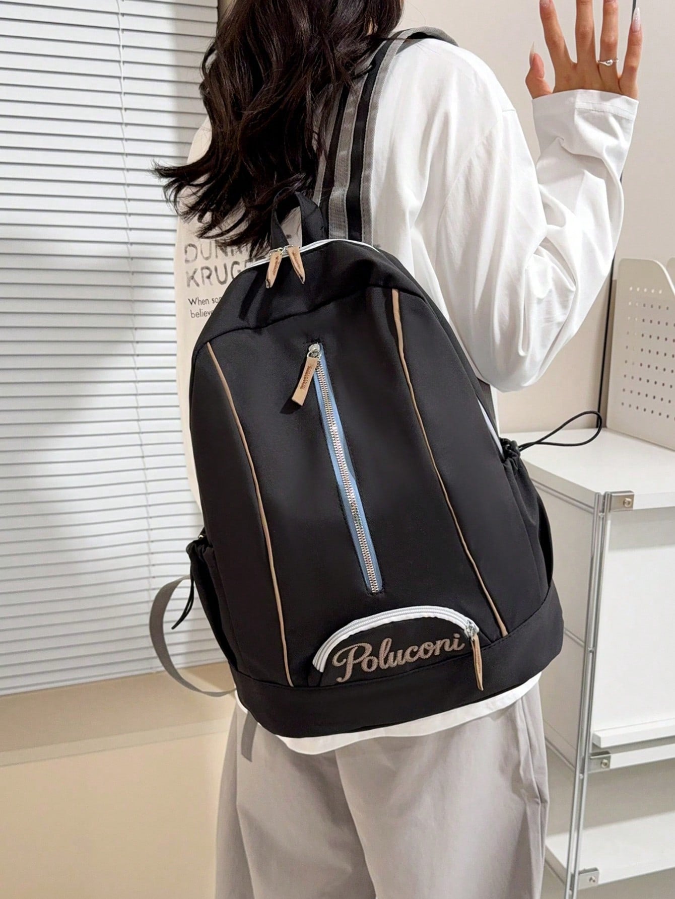 2PCS Letter Embroidered Contrast Line Backpack With Pencil Case, Waterproof Nylon Large Capacity Multi-Compartment School Bag, Laptop Backpack For Middle School, High School, College Students, Commuti