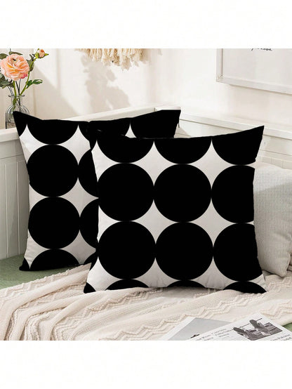 2pcs Minimalist Bohemian Black Polka Dot Print Pillow Covers, Decorative Square Cushion Covers, Multiple Sizes (Inserts Not Included), Fabric Home Decor For Bedroom, Living Room, Office