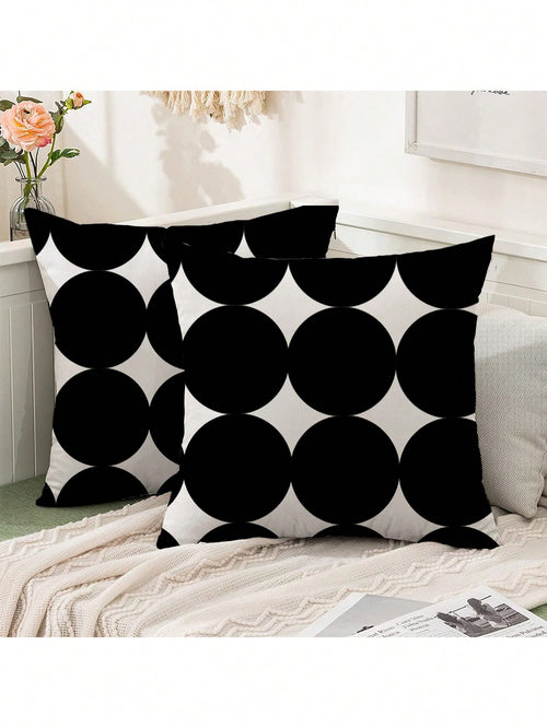 2pcs Minimalist Bohemian Black Polka Dot Print Pillow Covers, Decorative Square Cushion Covers, Multiple Sizes (Inserts Not Included), Fabric Home Decor For Bedroom, Living Room, Office
