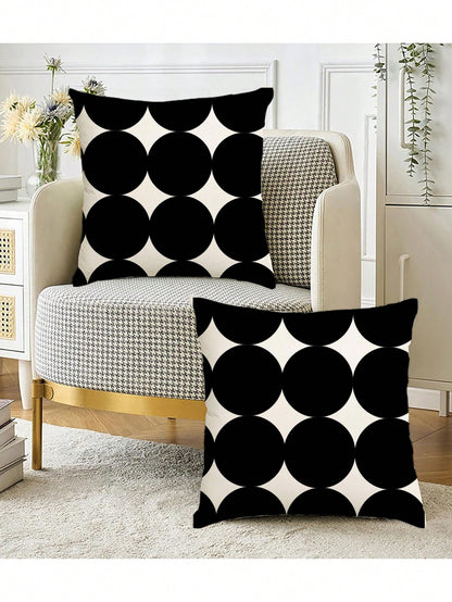 2pcs Minimalist Bohemian Black Polka Dot Print Pillow Covers, Decorative Square Cushion Covers, Multiple Sizes (Inserts Not Included), Fabric Home Decor For Bedroom, Living Room, Office