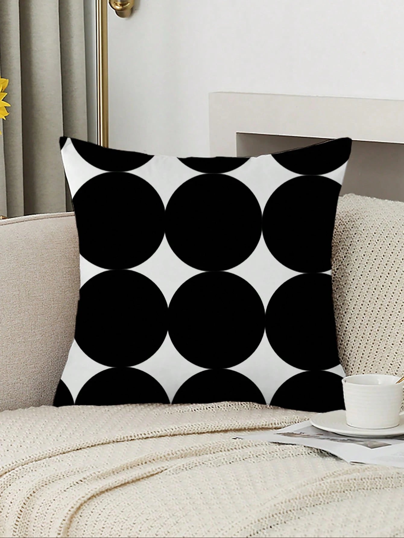 2pcs Minimalist Bohemian Black Polka Dot Print Pillow Covers, Decorative Square Cushion Covers, Multiple Sizes (Inserts Not Included), Fabric Home Decor For Bedroom, Living Room, Office