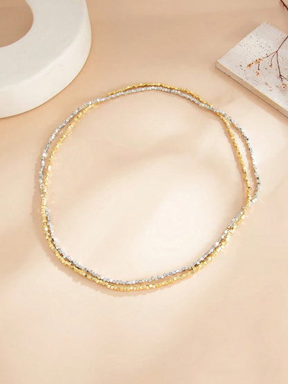 2pcs Multi-Layer Beaded Sexy Silver & Gold Waist Chain, Adjustable Bikini Waist Belt Body Jewelry, Women's Summer Beach Party Accessory