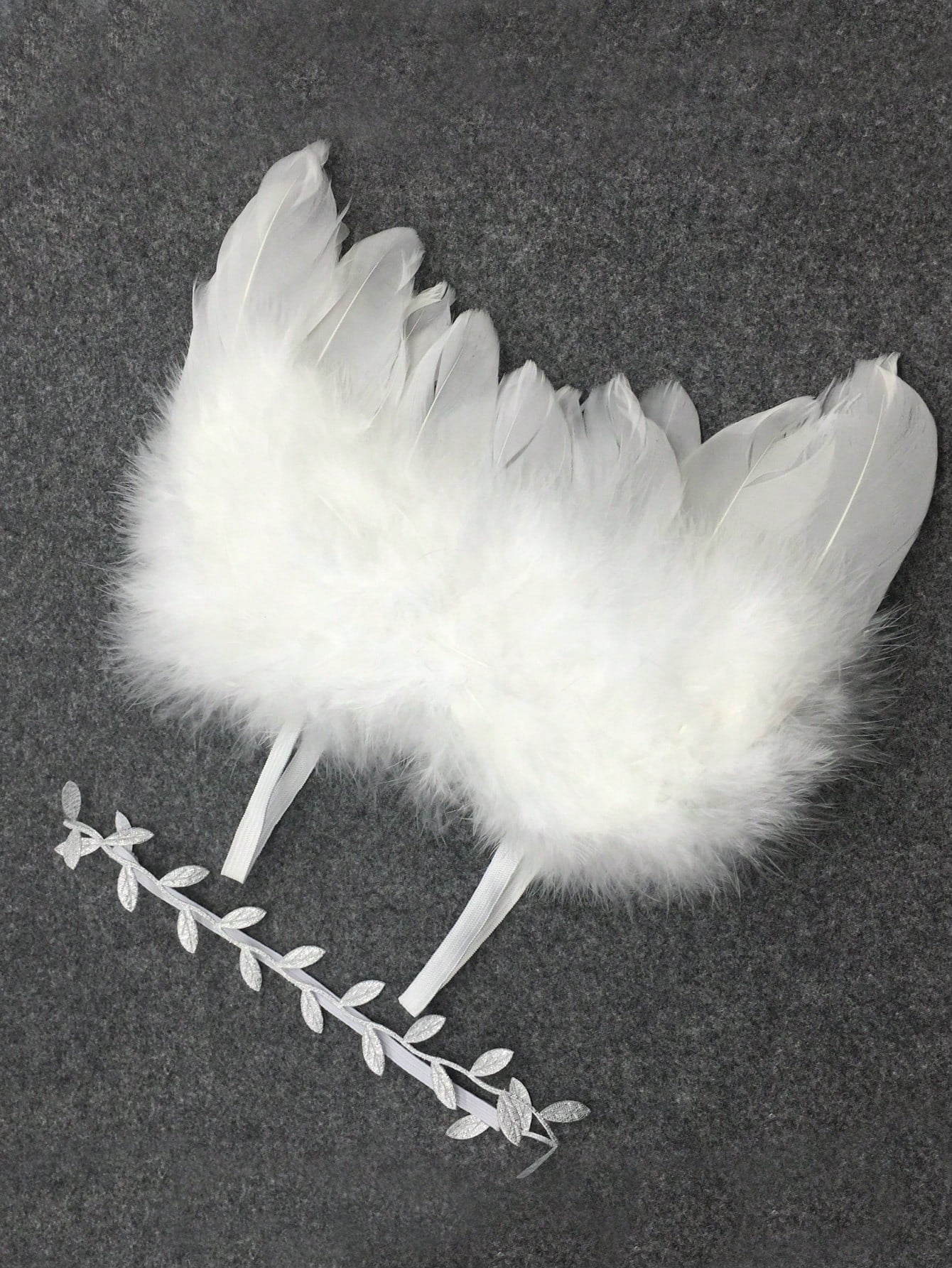 2pcs Newborn Photography Set Baby Angel Feather Wings Photo Shoot Outfits With Leaf Headband Baby Shower Family Decorations Gifts Baby Shower Easter Gift Things For Girls/Boys
