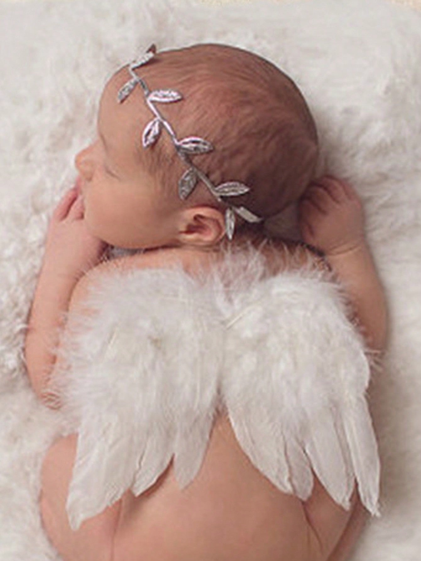2pcs Newborn Photography Set Baby Angel Feather Wings Photo Shoot Outfits With Leaf Headband Baby Shower Family Decorations Gifts Baby Shower Easter Gift Things For Girls/Boys