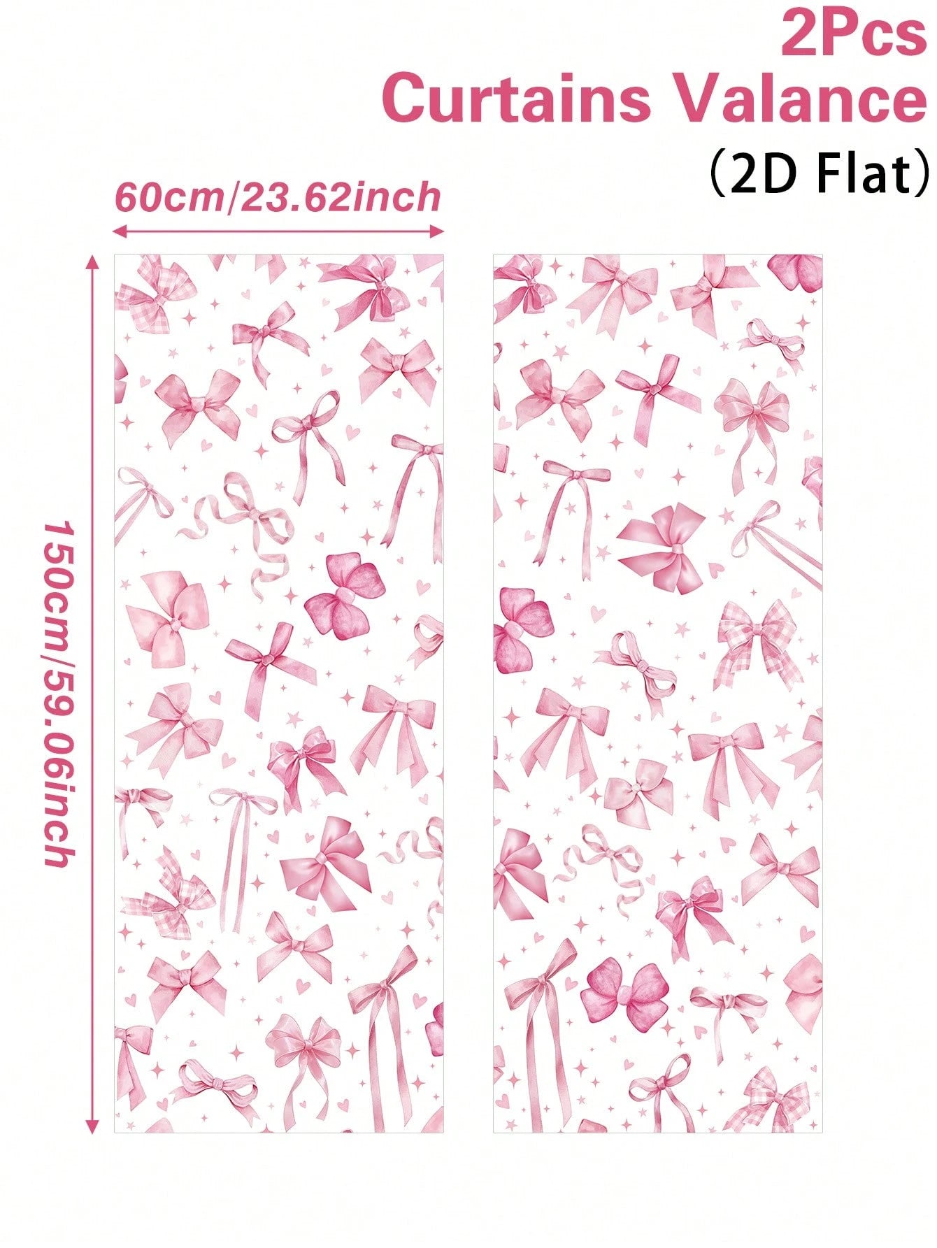2pcs Pink Bow Curtain Design, Princess Nursery Decor, Baby Room Decor, Baby Shower Decor, Gender Reveal Party Decor, Living Room, Bedroom Decor, Baby Party Decor, Pink Bow Decor, Window Decor
