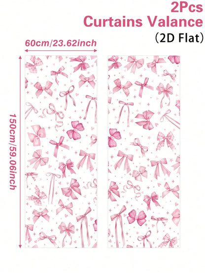 2pcs Pink Bow Curtain Design, Princess Nursery Decor, Baby Room Decor, Baby Shower Decor, Gender Reveal Party Decor, Living Room, Bedroom Decor, Baby Party Decor, Pink Bow Decor, Window Decor