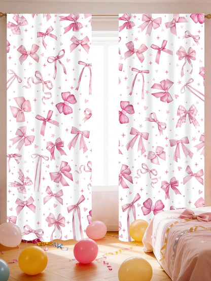 2pcs Pink Bow Curtain Design, Princess Nursery Decor, Baby Room Decor, Baby Shower Decor, Gender Reveal Party Decor, Living Room, Bedroom Decor, Baby Party Decor, Pink Bow Decor, Window Decor