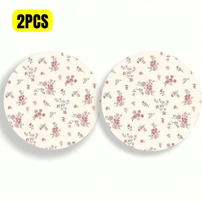 2pcs Pink Ditsy Floral Cup Mats, Creative & Unique Car Interior Decoration Coasters, Cute & Minimalist, Fresh Style