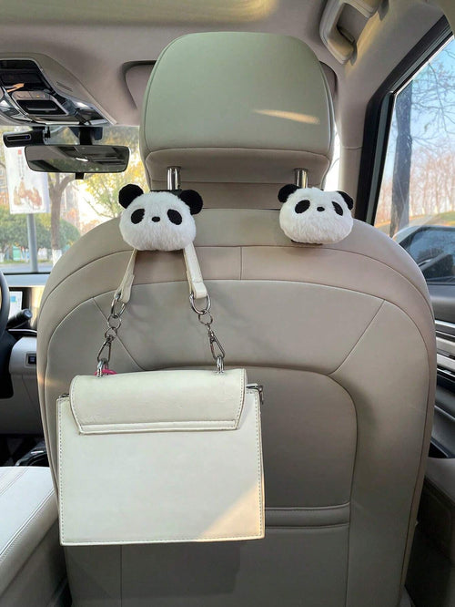2pcs Plush Panda Car Hooks, Creative Car Seat Back Storage Hooks