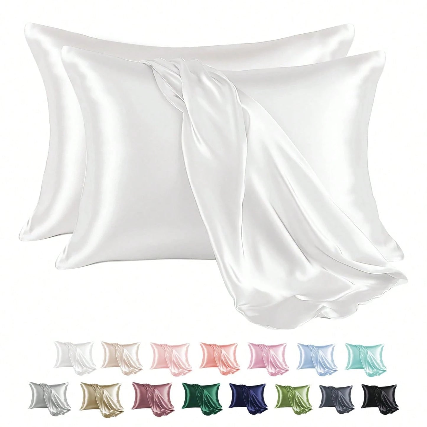 2Pcs Queen Satin Silky Smooth Breathable Envelope Pillowcase, White Cooling Cover For Hair Skin Hot Sleepers Machine Washable