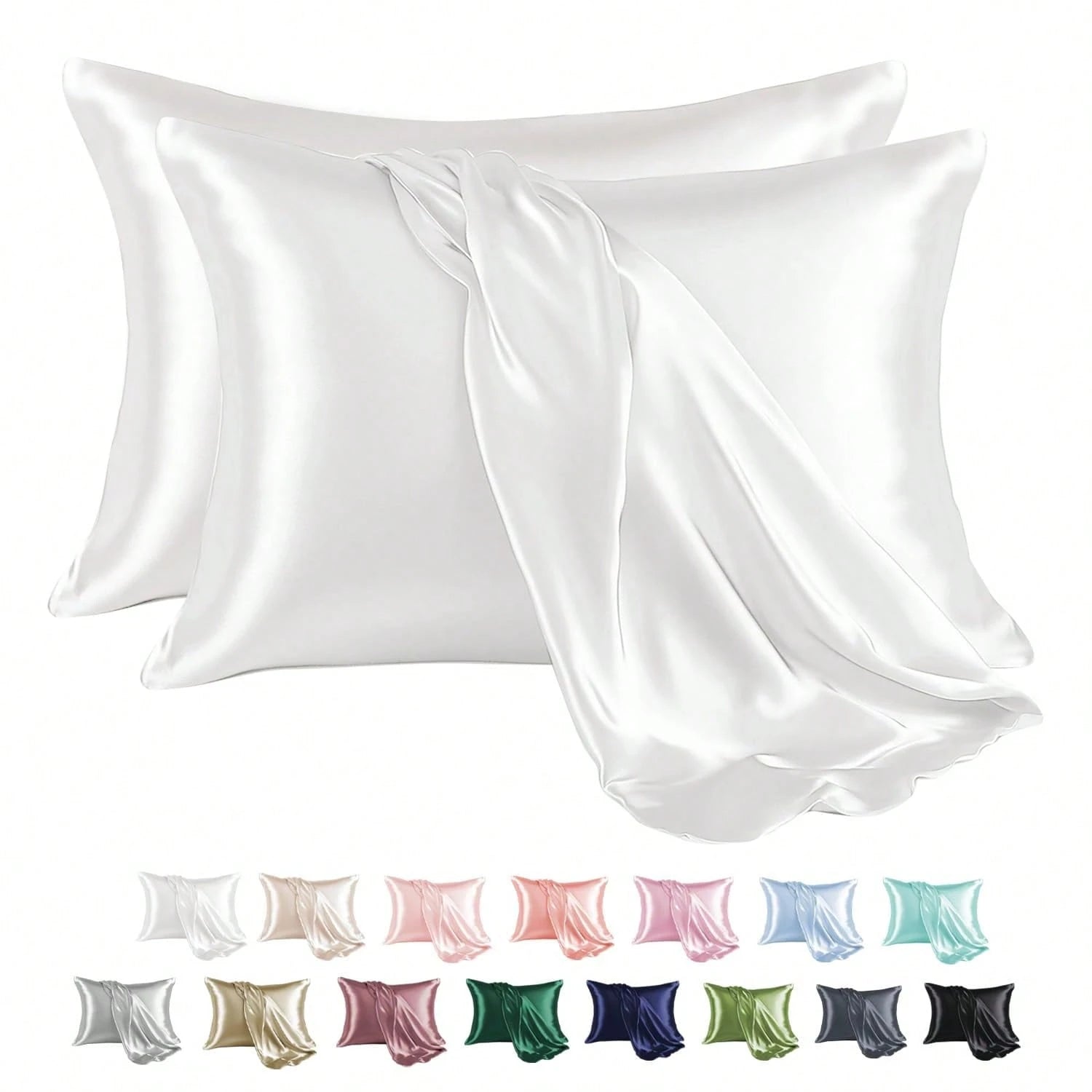 2Pcs Queen Satin Silky Smooth Breathable Envelope Pillowcase, White Cooling Cover For Hair Skin Hot Sleepers Machine Washable