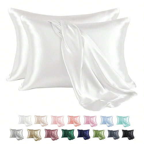 2Pcs Queen Satin Silky Smooth Breathable Envelope Pillowcase, White Cooling Cover For Hair Skin Hot Sleepers Machine Washable