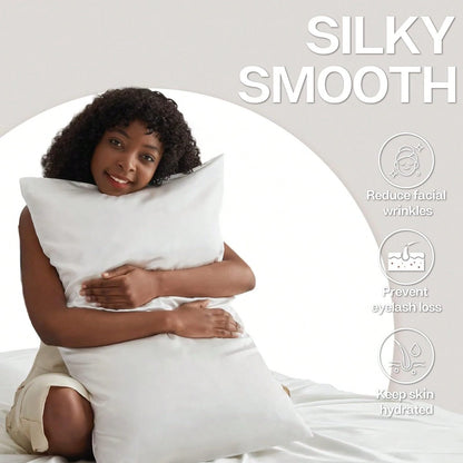 2Pcs Queen Satin Silky Smooth Breathable Envelope Pillowcase, White Cooling Cover For Hair Skin Hot Sleepers Machine Washable