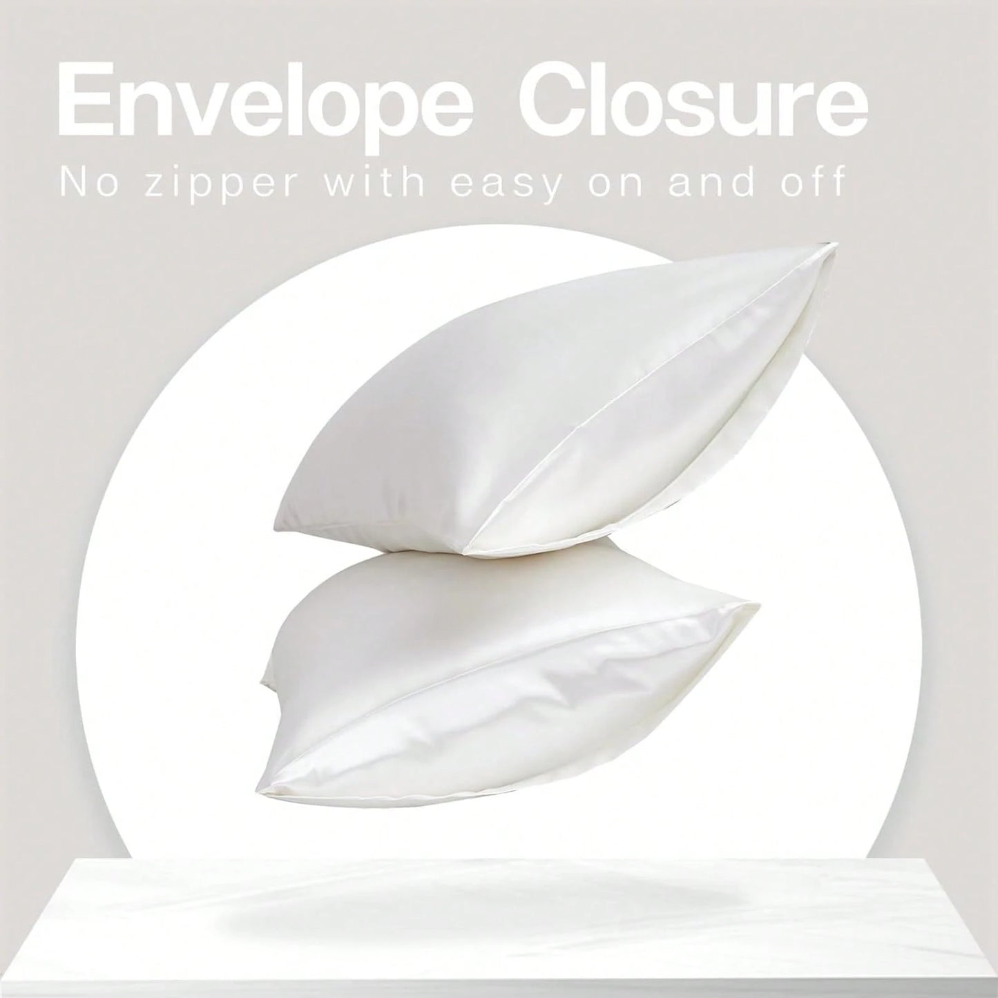 2Pcs Queen Satin Silky Smooth Breathable Envelope Pillowcase, White Cooling Cover For Hair Skin Hot Sleepers Machine Washable