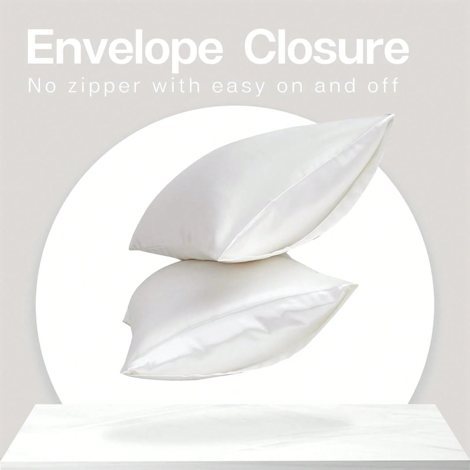 2Pcs Queen Satin Silky Smooth Breathable Envelope Pillowcase, White Cooling Cover For Hair Skin Hot Sleepers Machine Washable