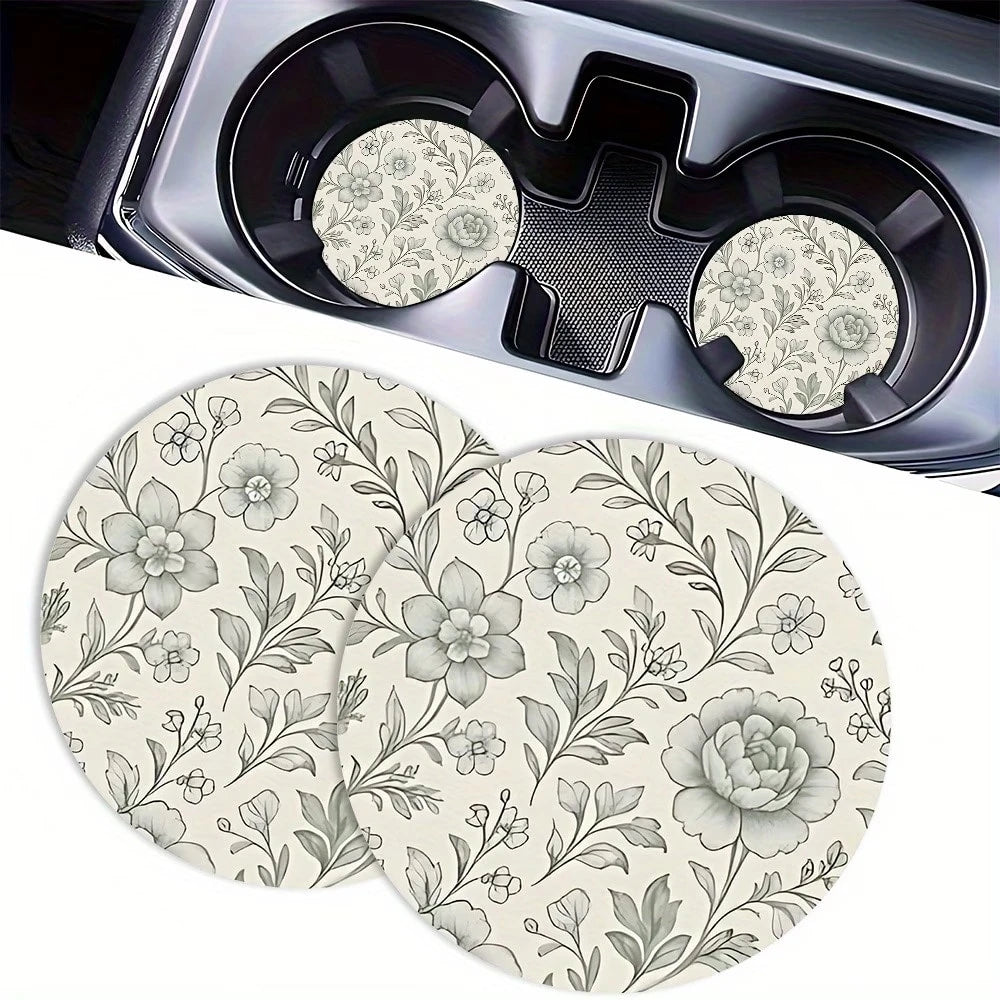 2pcs Red Cherry Black Background Pattern Theme Car Cup Holder, Non-Slip Heat-Insulating, Universal Car Cup Holder, Perfect Gift For Car Enthusiasts