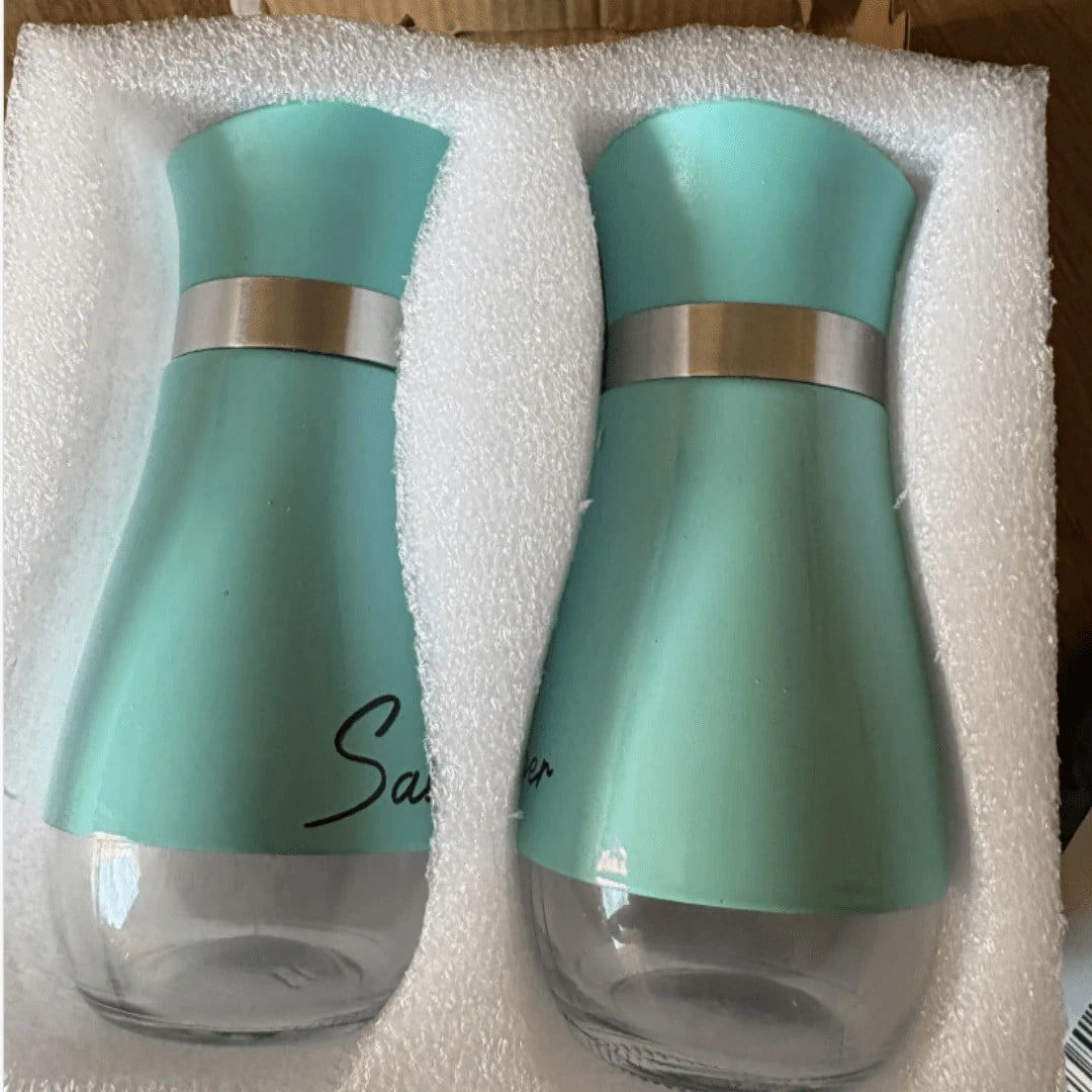2Pcs Refillable Salt & Pepper Shakers Set- Stainless Steel & Glass Seasoning Dispensers With Labeled "Salt/Pepper"- Moisture-Proof, Elegant Kitchen Storage For Home, BBQ & Dining