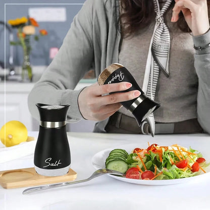 2Pcs Refillable Salt & Pepper Shakers Set- Stainless Steel & Glass Seasoning Dispensers With Labeled "Salt/Pepper"- Moisture-Proof, Elegant Kitchen Storage For Home, BBQ & Dining