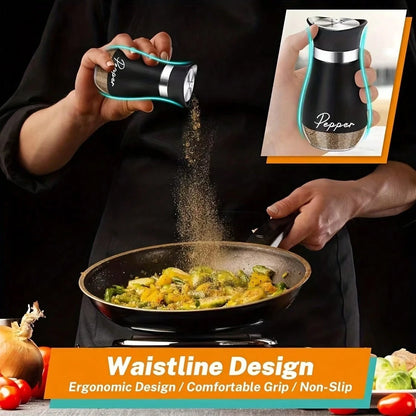 2Pcs Refillable Salt & Pepper Shakers Set- Stainless Steel & Glass Seasoning Dispensers With Labeled "Salt/Pepper"- Moisture-Proof, Elegant Kitchen Storage For Home, BBQ & Dining