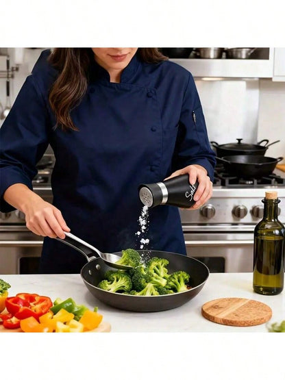2Pcs Refillable Salt & Pepper Shakers Set- Stainless Steel & Glass Seasoning Dispensers With Labeled "Salt/Pepper"- Moisture-Proof, Elegant Kitchen Storage For Home, BBQ & Dining