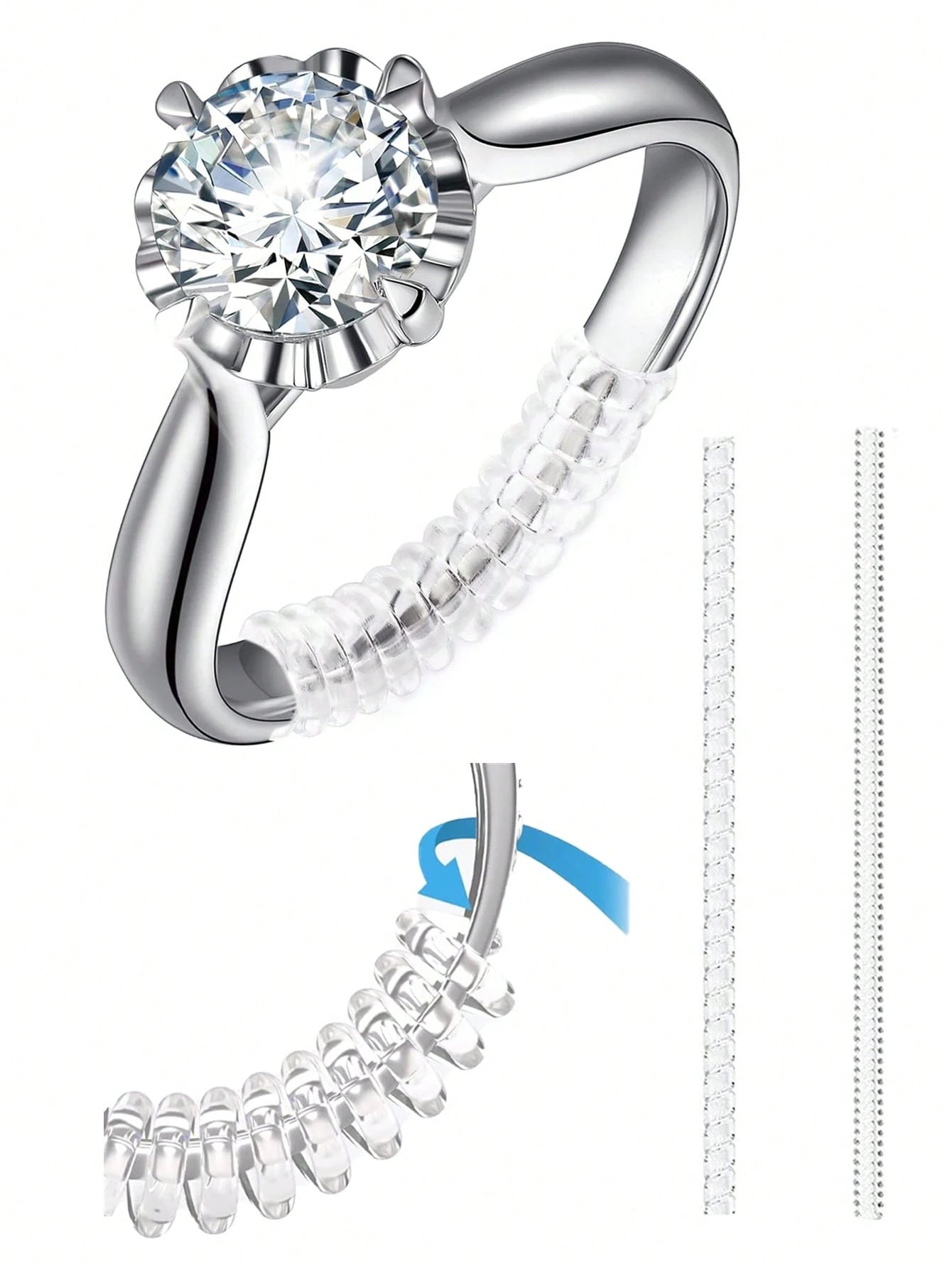 2pcs Ring Size Adjuster,Spiral Silicone Tightener Set,Transparent Adjustment Spring,Adjusting The Rope,For Loose Rings,Invisible Ring Guard
