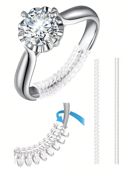 2pcs Ring Size Adjuster,Spiral Silicone Tightener Set,Transparent Adjustment Spring,Adjusting The Rope,For Loose Rings,Invisible Ring Guard