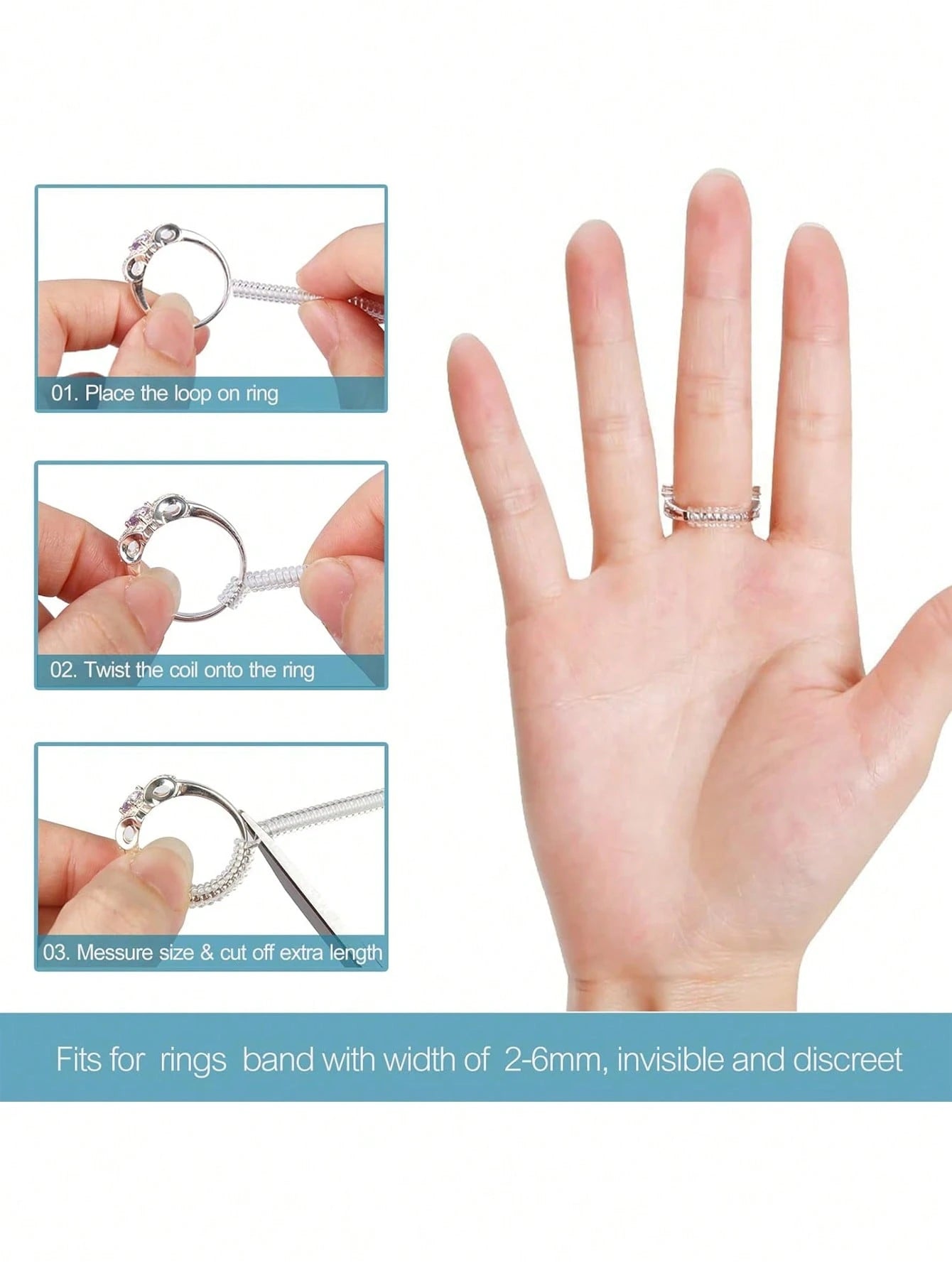 2pcs Ring Size Adjuster,Spiral Silicone Tightener Set,Transparent Adjustment Spring,Adjusting The Rope,For Loose Rings,Invisible Ring Guard