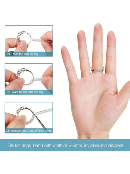 2pcs Ring Size Adjuster,Spiral Silicone Tightener Set,Transparent Adjustment Spring,Adjusting The Rope,For Loose Rings,Invisible Ring Guard