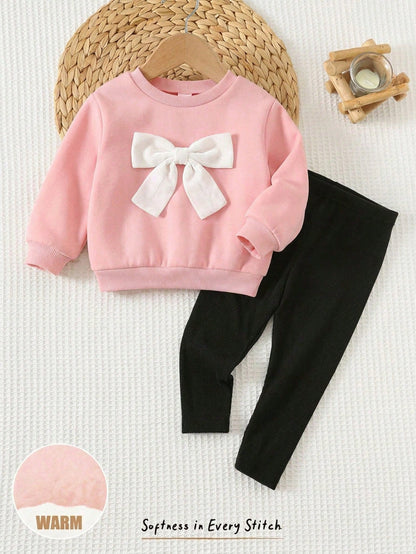 2pcs Set, Baby Girl Casual Minimalist Cute Polka Dot & Floral Print, Black & White Contrast Color, Vintage Style, Loose Hooded Sweatshirt & Elastic Waist Long Pants Set, Suitable For Autumn/Winter Coz