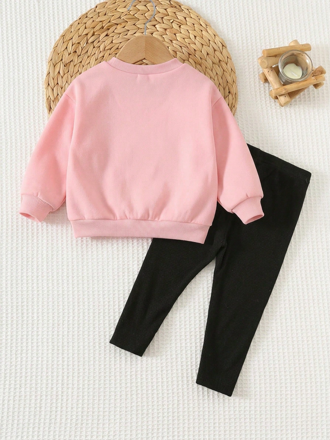 2pcs Set, Baby Girl Casual Minimalist Cute Polka Dot & Floral Print, Black & White Contrast Color, Vintage Style, Loose Hooded Sweatshirt & Elastic Waist Long Pants Set, Suitable For Autumn/Winter Coz