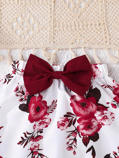 2pcs/Set Baby Girl Fashion Cute Solid Color Asymmetric-Shoulder Camisole Top Paired With Butterfly & Flower Pattern Skirt, Summer Daily Outings & Vacation New Arrival