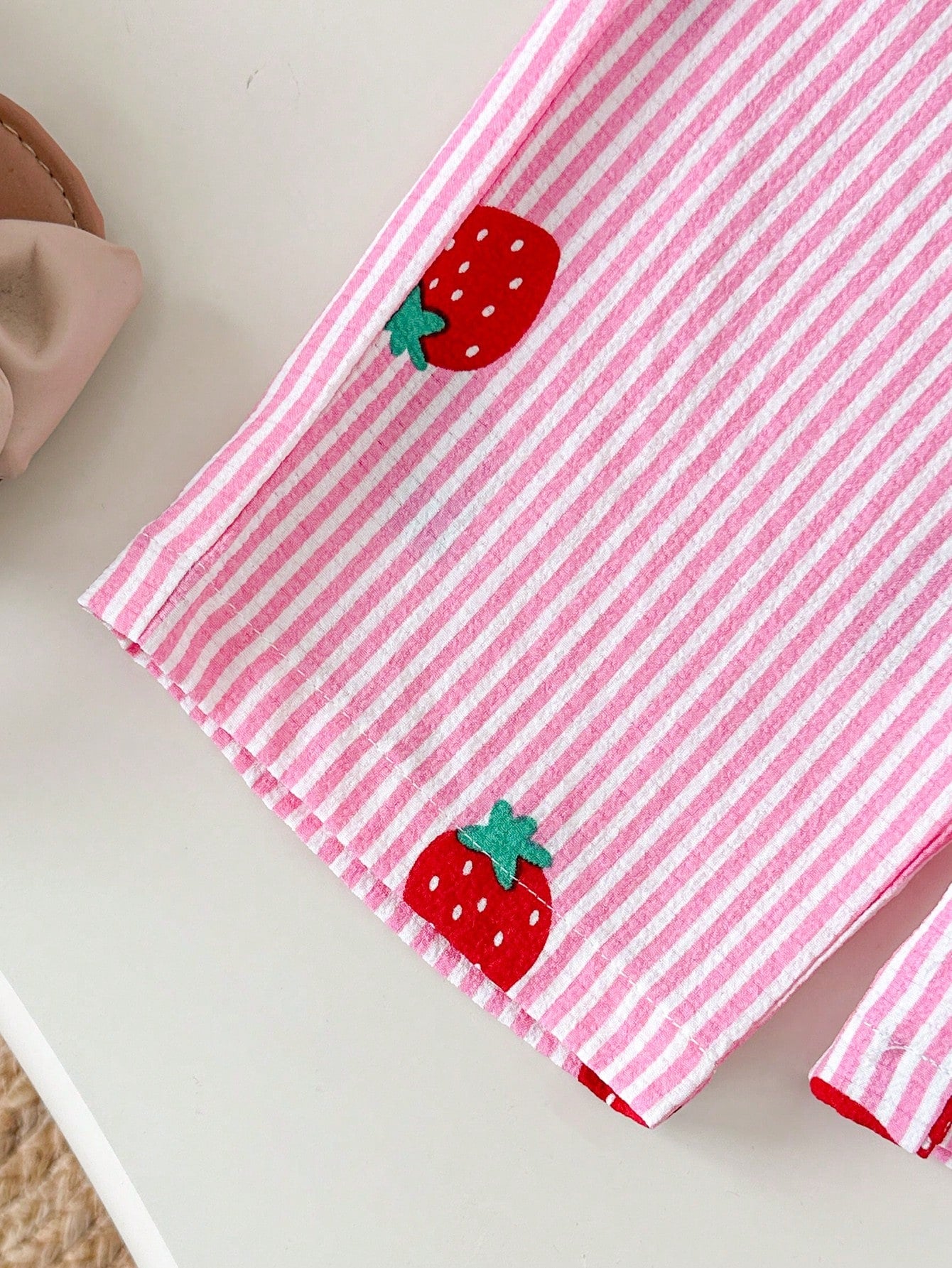 2pcs/Set Baby Girls' Sweet Cute Blue And White Stripe Strawberry Print Bow Decor Sleeveless Top & Wide Leg Pants Set Summer Vacation Casual Outfits