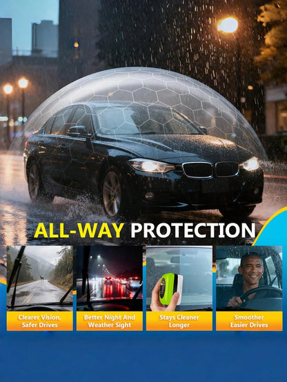 2pcs/Set Car Windshield Anti-Fog Kit- ABS Resin Cleaning Brush With Applicator Sponge And Microfiber Cloth, Removes Oil, Water Stains And Fog, Improves Visibility, Universal For Windshield, Side Wind