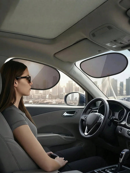 2pcs/Set Car Windshield Side Window Sun Shade- Static Cling Dark Transparent Film, Suitable For Low Angle Sunlight, Provides UV Protection And Ventilation, Easy To Install And Remove, For Driver And