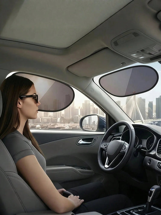 2pcs/Set Car Windshield Side Window Sun Shade- Static Cling Dark Transparent Film, Suitable For Low Angle Sunlight, Provides UV Protection And Ventilation, Easy To Install And Remove, For Driver And