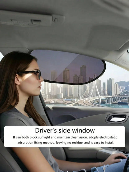2pcs/Set Car Windshield Side Window Sun Shade- Static Cling Dark Transparent Film, Suitable For Low Angle Sunlight, Provides UV Protection And Ventilation, Easy To Install And Remove, For Driver And