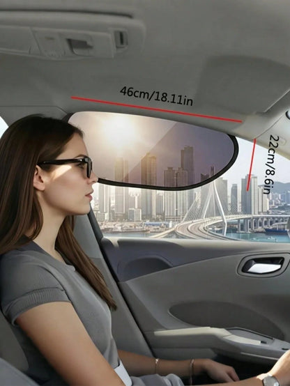 2pcs/Set Car Windshield Side Window Sun Shade- Static Cling Dark Transparent Film, Suitable For Low Angle Sunlight, Provides UV Protection And Ventilation, Easy To Install And Remove, For Driver And