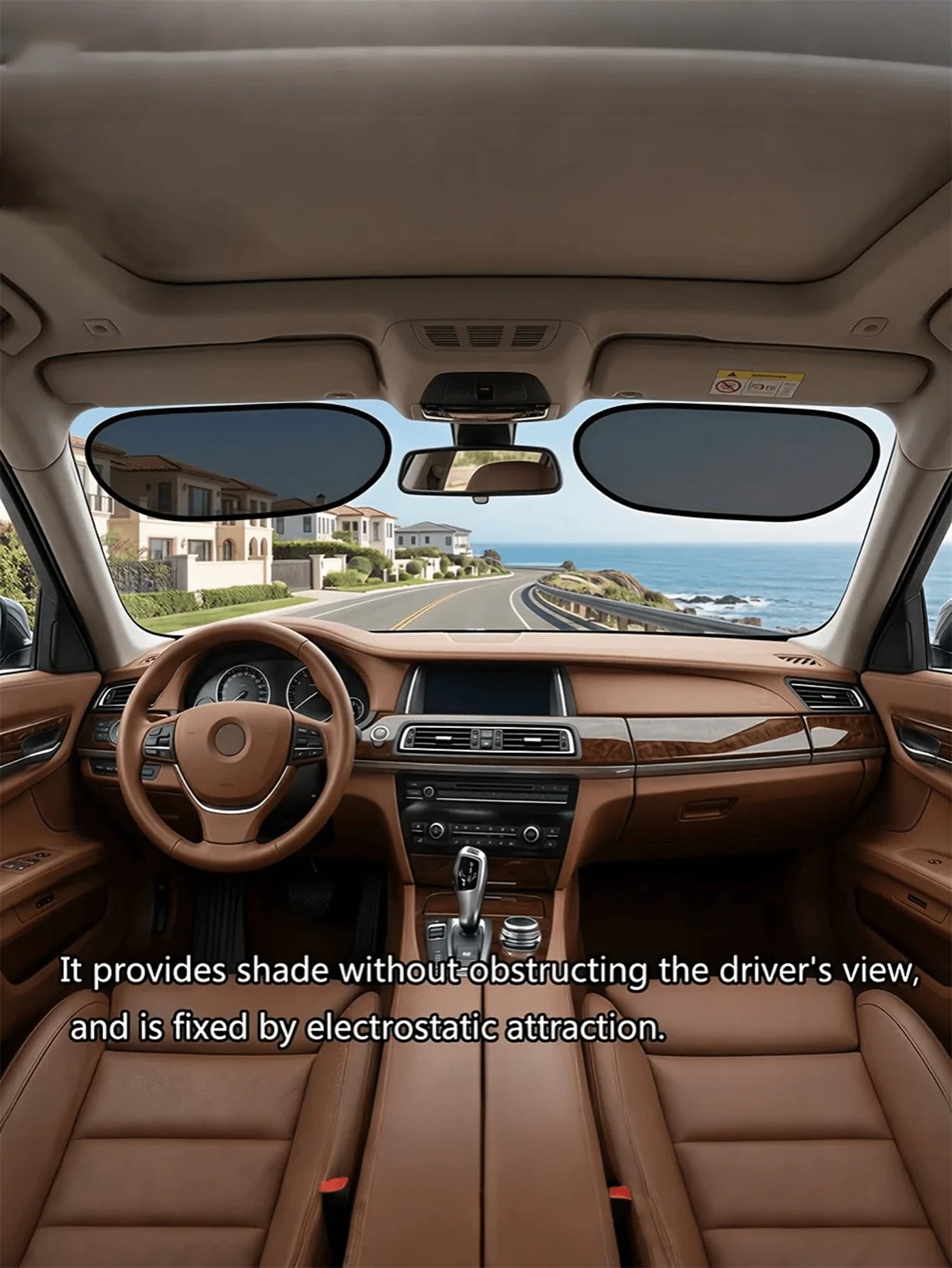 2pcs/Set Car Windshield Side Window Sun Shade- Static Cling Dark Transparent Film, Suitable For Low Angle Sunlight, Provides UV Protection And Ventilation, Easy To Install And Remove, For Driver And