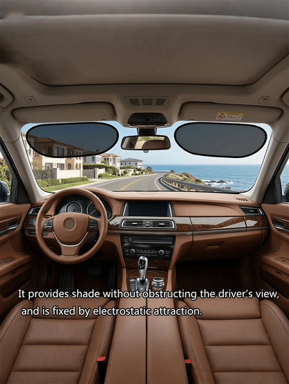 2pcs/Set Car Windshield Side Window Sun Shade- Static Cling Dark Transparent Film, Suitable For Low Angle Sunlight, Provides UV Protection And Ventilation, Easy To Install And Remove, For Driver And