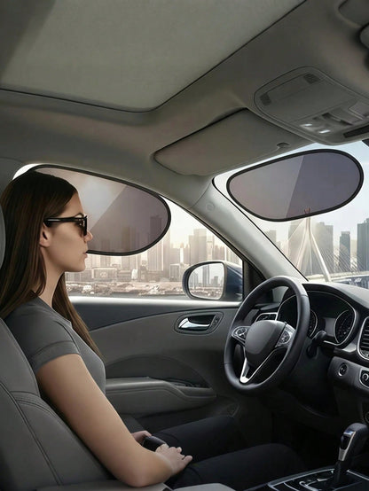 2pcs/Set Car Windshield Side Window Sun Shade- Static Cling Dark Transparent Film, Suitable For Low Angle Sunlight, Provides UV Protection And Ventilation, Easy To Install And Remove, For Driver And
