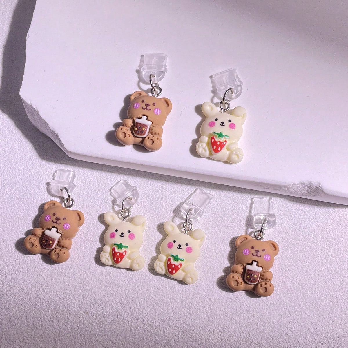 2pcs/Set Cartoon Couple Bear Love Story Phone Dust Plug Decoration